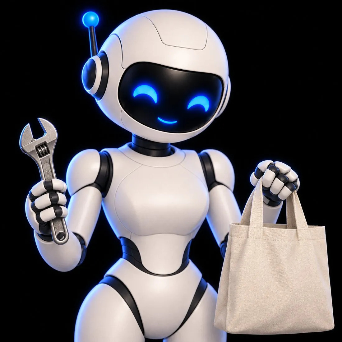 Jess with her hands full of tools, reaching toward a calendar, an inbox, and a web browser