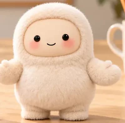 Muse, a soft white fluffy character with a round face and a small smile