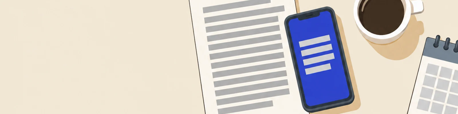 A phone held over an official letter on a kitchen table, the screen showing four short lines instead of dense print