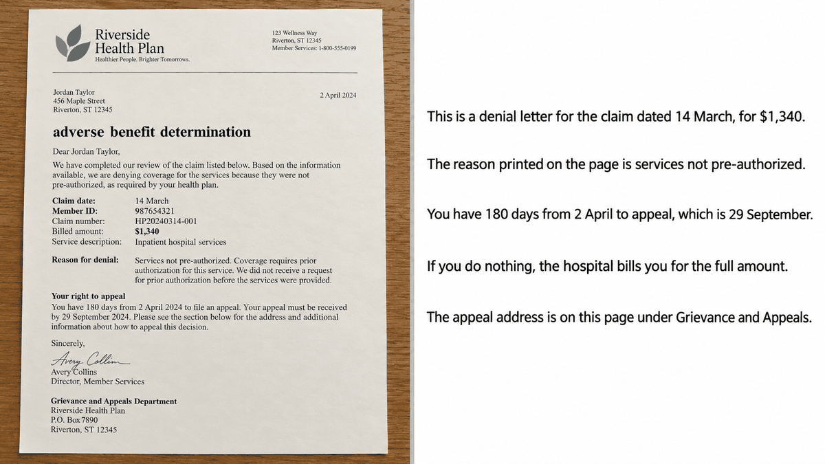 a phone screen showing the five-line answer beside the photographed letter it came from